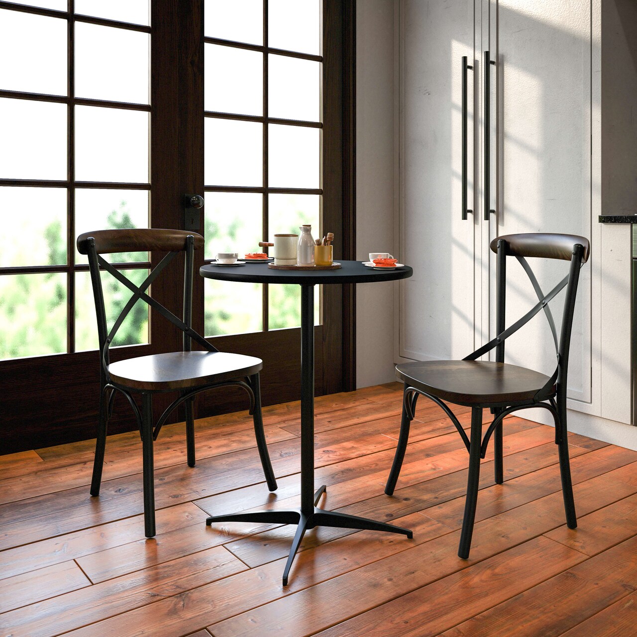 Emma and Oliver 24" Round Wood Cocktail Table with 30" and 42" Columns